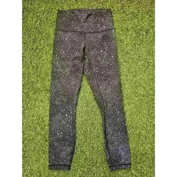 Lululemon Leggings Womens 4 Black Teal Splatter Workout - Picture 1 of 6